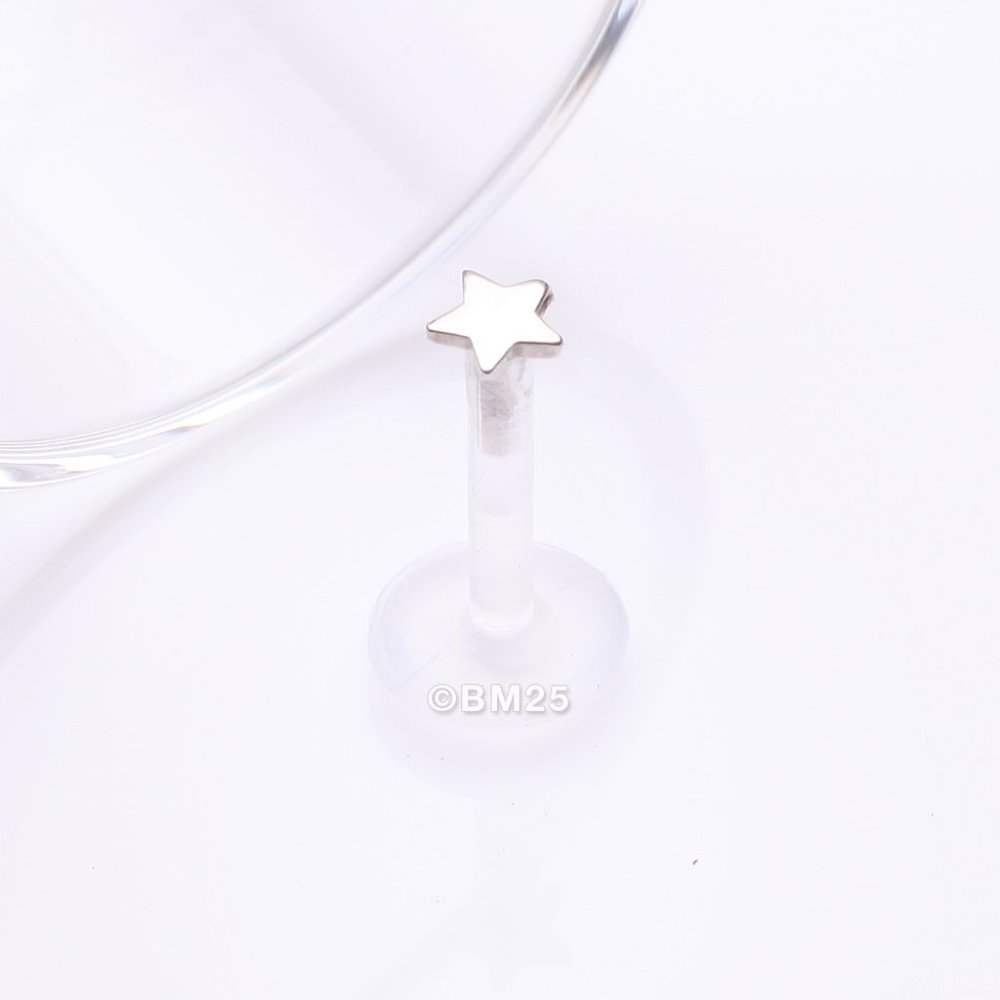 14 Karat White Gold Star Plate Top Bio-Flex Labret